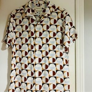 Denim & Flower | Retro Vintage Geometric Print | Button Down Shirt